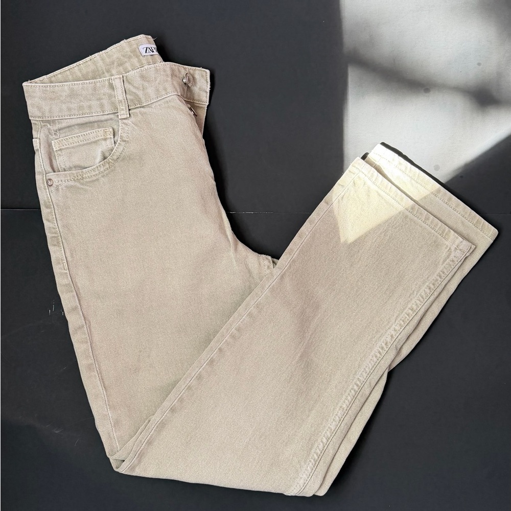 Zara Beige Straight-Leg Jeans High Waist Button Fly Size US 2 / EU 34